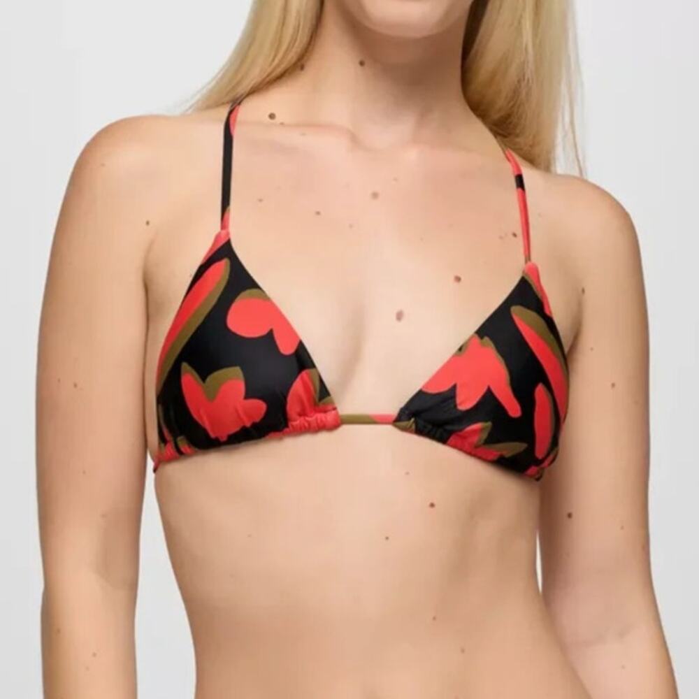 Prana Hana Highway Triangle Swim Top Womens XS Rose Fire Indo Disco Crisscross